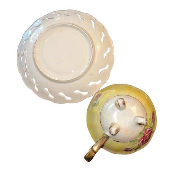 Vintage Shafford Iridescent Japan footed Teacup and Saucer Set laced Lusterware - Picture 6 of 6